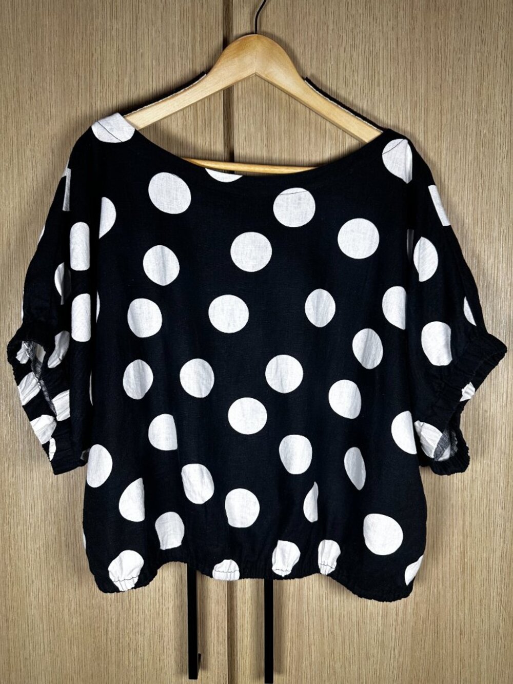 Tabitha Brown for Target Black & White Polka Dot Linen Blend Blouse 1X - Picture 4 of 12